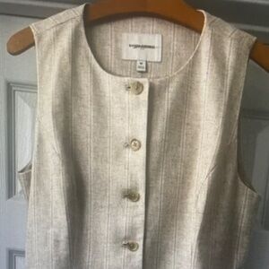 NWT Banana Republic Light Tan Linen Sleeveless Vest w/Pinstripes Sz